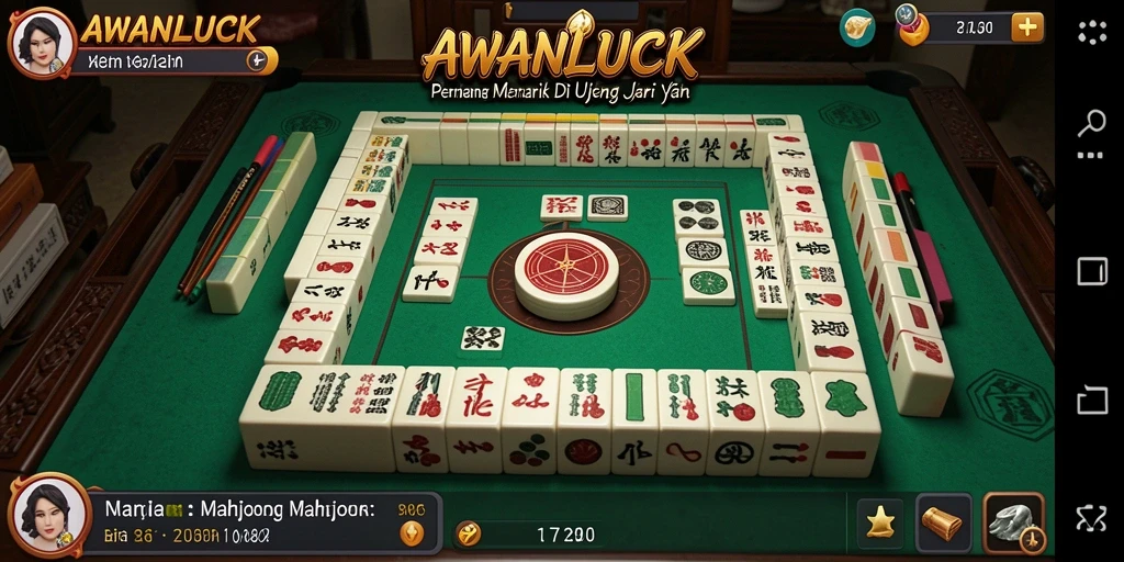 Screenshot gameplay Mahjong AWANLUCK dengan tampilan grafis yang menarik.