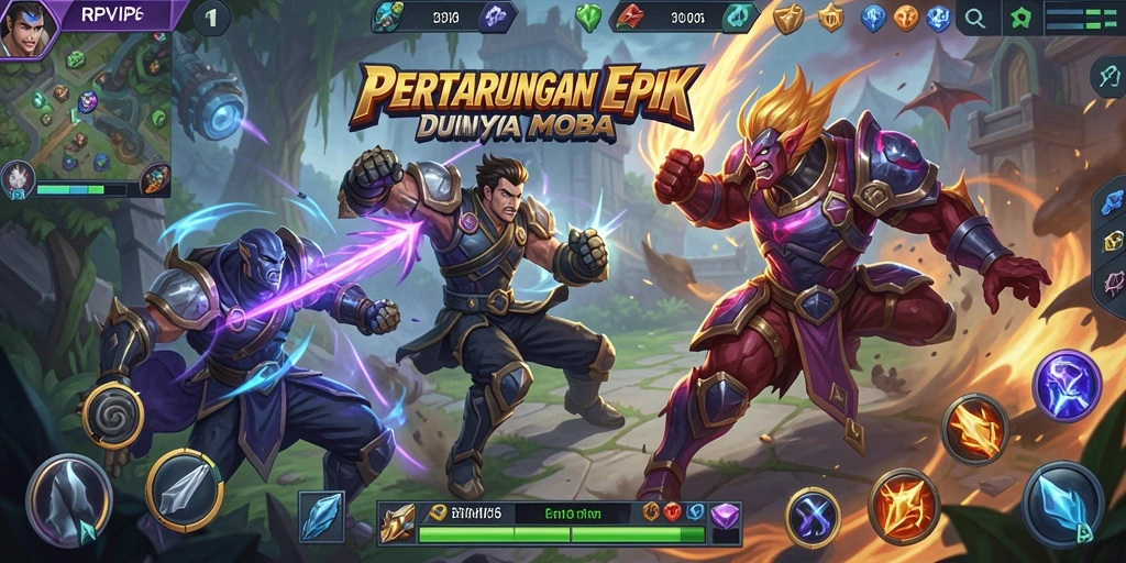 Tangkapan layar RPVIP6 menampilkan aksi seru dalam pertempuran MOBA.
