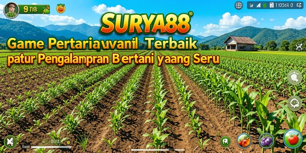 Screenshot gameplay <strong>SURYA88</strong> menunjukkan petani mengelola ladang dan merawat hewan.